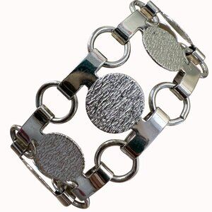 Sarah Coventry Silver-Tone Textured & Smooth Circle Link Bracelet With Fold-Over